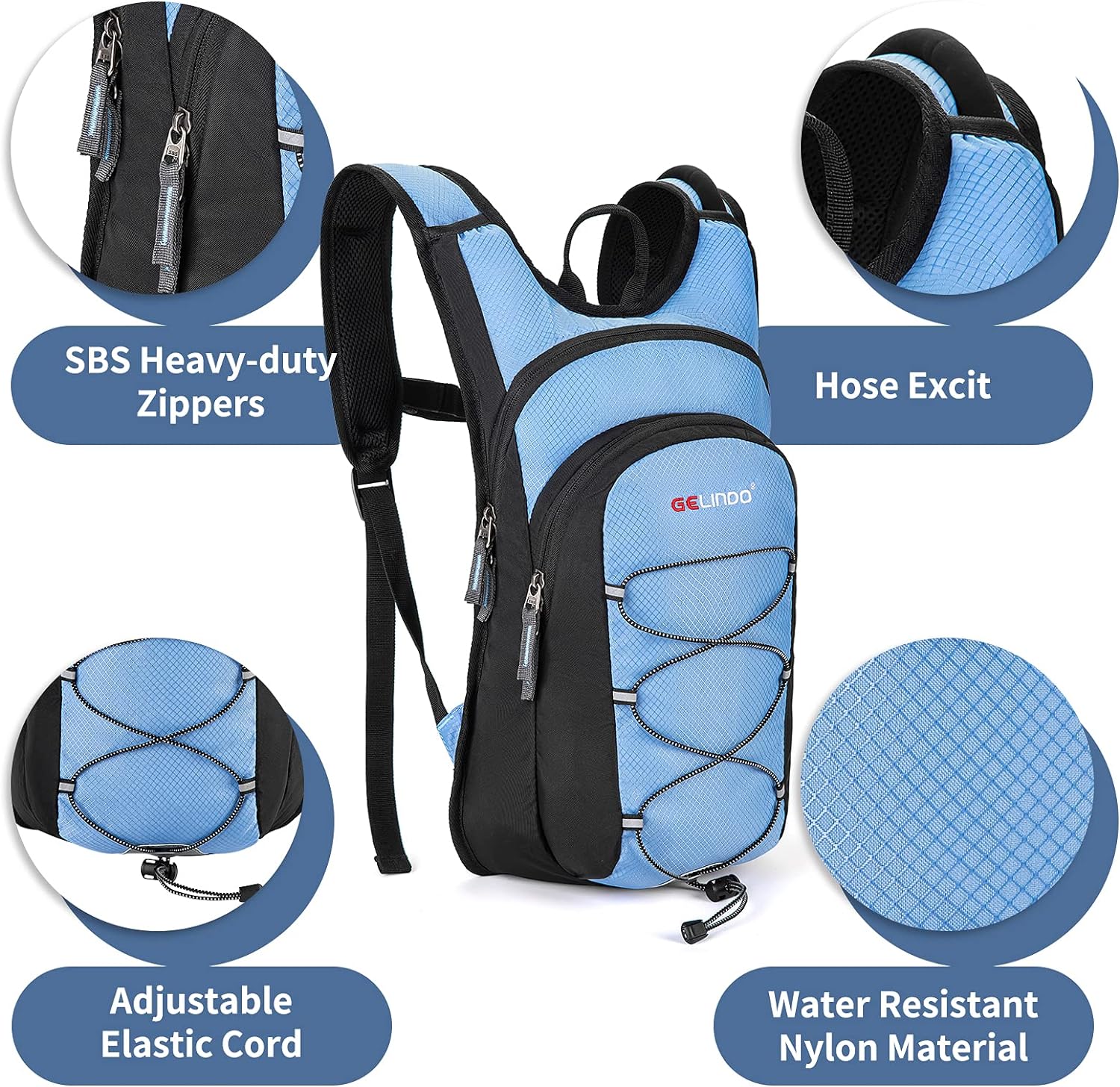 Gelindo Water Backpack Hiking Hydration Pack, Insulated Hydration Backpacks with 2L BPA Free Water Bladder for Men, Women - Image 4