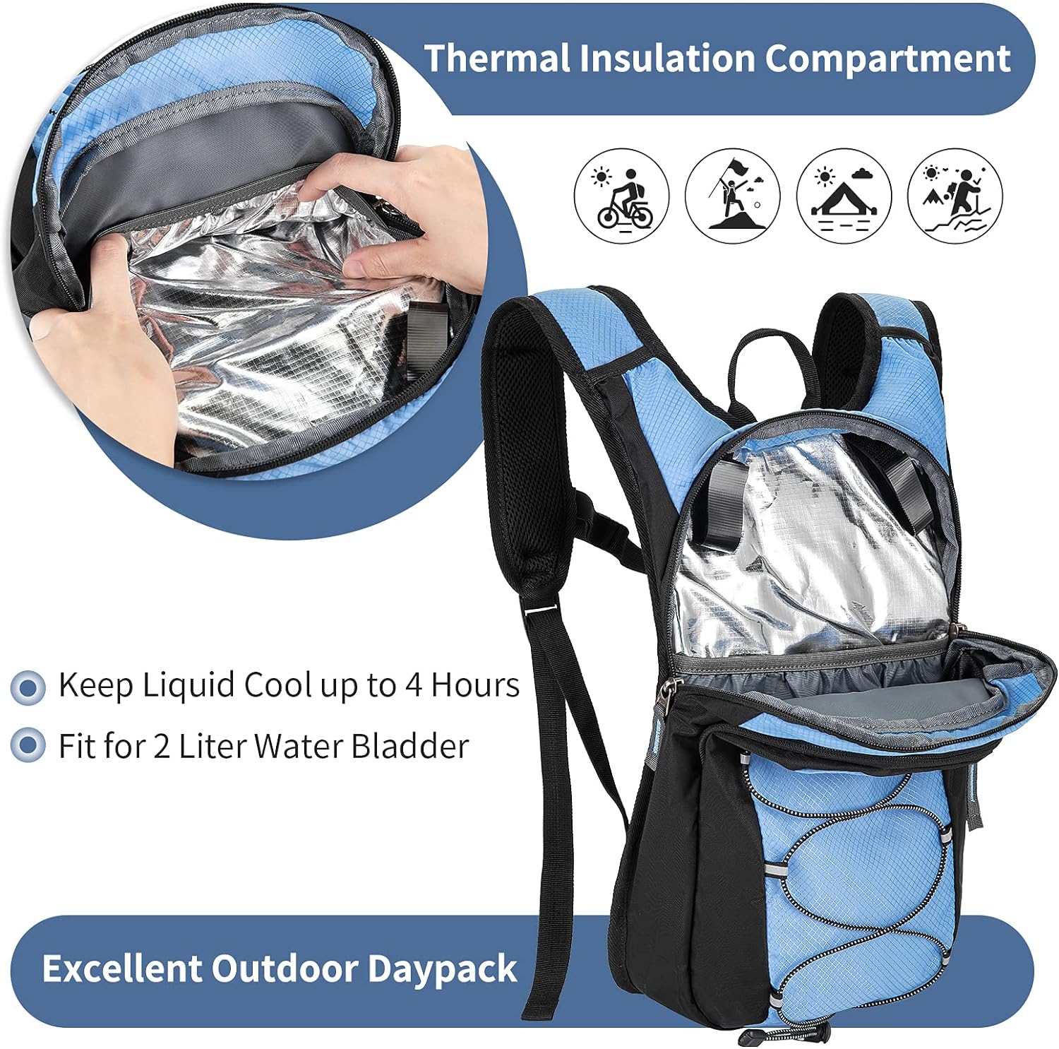 Gelindo Water Backpack Hiking Hydration Pack, Insulated Hydration Backpacks with 2L BPA Free Water Bladder for Men, Women - Image 5