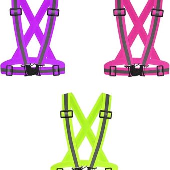 3 Pack Safety Reflective Vest Running Gear, Adjustable Lightweight 360°High Visibility for Outdoor Walking, Jogging