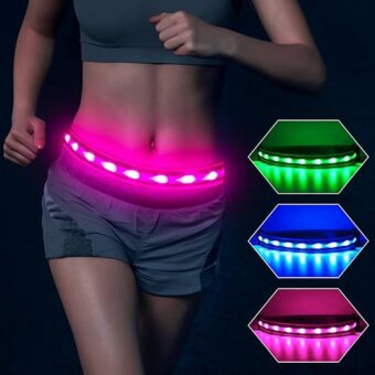 BSEEN LED Running Waist Belt - USB Rechargeable Reflective Glowing LED Waistband, Flashing Safety Light Belt for Runners, Joggers, Walkers, Pet Owners, Cyclists