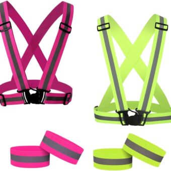 DLTWXY Running Reflective Vest Elastic Adjustable Reflective Vest 2 Pieces with 4 High-Visibility Reflective Belts for Nighttime Running Biking Motorcycle Dog Walking fits Men...