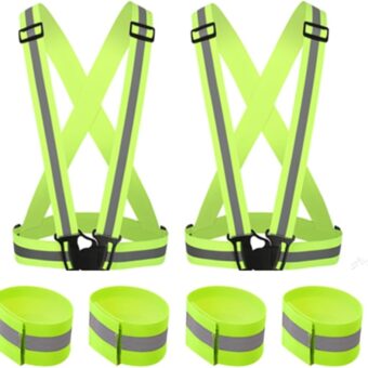 DLTWXY Running Reflective Vest Elastic Adjustable Reflective Vest 2 Pieces with 4 High-Visibility Reflective Belts for Nighttime Running Biking Motorcycle Dog Walking fits Men...