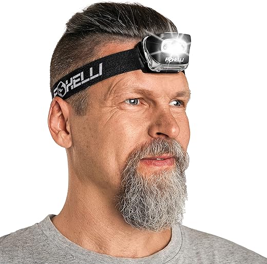 Foxelli LED Headlamp Flashlight for Adults & Kids, Running, Camping, Hiking Head Lamp with White & Red Light, Lightweight Waterproof Headlight with...