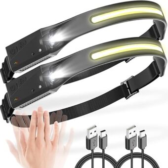 FULLIKES Headlamp Rechargeable - 2 Pack Night Headlight, 230° Wide Beam Head Lights for Forehead with Motion Sensor, Waterproof 230 LED Headlamps...