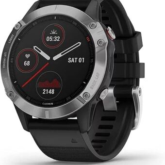 Garmin fenix 6, Premium Multisport GPS Watch, Heat and Altitude Adjusted V02 Max, Pulse Ox Sensors and Training Load Focus, Silver with Black Band