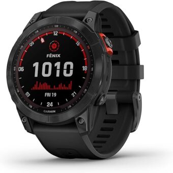 Garmin fenix 7 Solar, adventure smartwatch, with Solar Charging Capabilities, rugged outdoor watch with GPS, touchscreen, health and wellness features, slate gray with black band