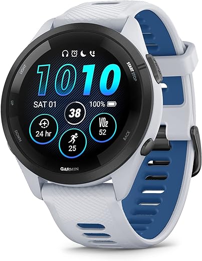 Garmin Forerunner 265 Running Smartwatch, Colorful AMOLED Display, Training Metrics and Recovery Insights, Whitestone and Tidal Blue
