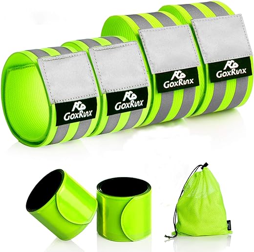 GoxRunx 6 Pcs Reflective Bands for Arm/Wrist/Leg, High Visibility Reflective Running Gear Reflectors Armband for Women Men,Safety Reflective Straps Bracelets for Running,...