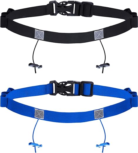 JOVITEC 2 Pieces Race Number Belt with 6 Gel Loops for Running Cycling Triathlon Marathon (Black and Blue)