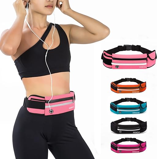 Jueachy Running Belts for Women Waterproof Fanny Pack Running Waist Pouch Phone Holder Adjustable Sports Money Belt with Headphone Port