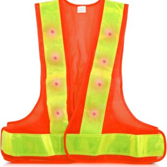 kwmobile LED Light Safety Vest - High Visibility Waistcoat Traffic Outdoor Night Warning Reflector Clothing Reflective