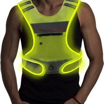 LED Reflective Vest Running Gear with Pouch, USB Charging & Ultralight Reflective Safety Vest for Night Running Cycling