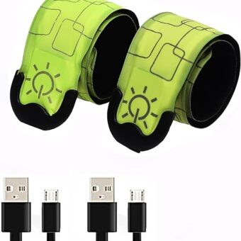 LED Safety Wristband Lights-2 Pack Rechargeable High Visibility Luminous Band for Arm Ankle Slap Glow Bracelets Reflective Gear Set for Night Cycling Walking Jogging Running...