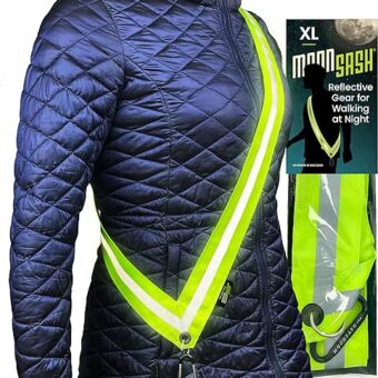 MOONSASH Fitted Reflective Gear for Walking at Night > 3 Sizes, 2 Colors > Dog Walking, Biking, Jogging... Reversible & Contoured > US Patented Reflective Sash > Replaces...