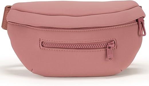 Neoprene Fanny Pack 3 Pockets Waist Bag for Men & Women Fashion Water Resistant Hip Bum Bag with Adjustable Belt for Running Travel Hiking Workout Sports (Dune Pink, One Size)