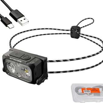 Nitecore NU25 400 UL Ultra Lightweight Headlamp, 400 Lumen USB-C Rechargeable with Lumentac Organizer for Back Packing, Camping and Running (Black)