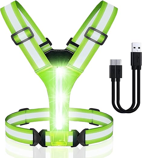 OMKHE LED Reflective Vest Running Gear, USB Rechargeable LED Light Up Vest High Visibility with Adjustable Waist/Shoulde