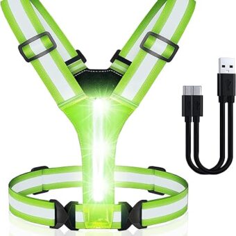 OMKHE LED Reflective Vest Running Gear, USB Rechargeable LED Light Up Vest High Visibility with Adjustable Waist/Shoulde
