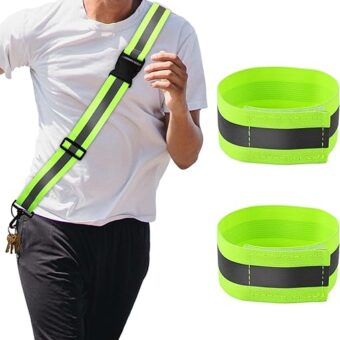 PEUTIER 3pcs Reflective Running Gear, Reflective Shoulder Strap with 2pcs Running Arm Band High Visibility Night Reflector Bands for Men Women Walking Running Cycling