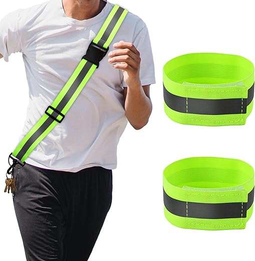 PEUTIER Reflective Running Gear & Reflective Armband, High Visibility Belt Reflective Shoulder Strap Reflector Arm Band Reflective Belt Sash for Walking Hiking Biking Body...