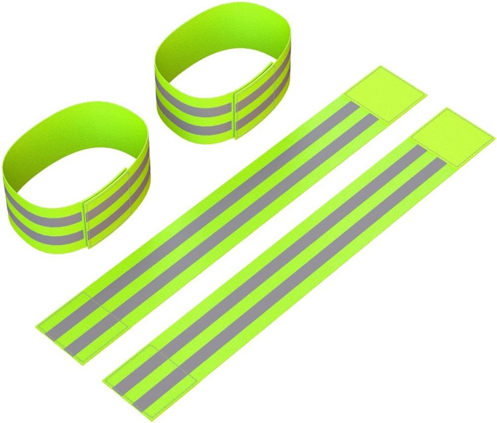 Reflective Ankle Bands (4 Bands/2 Pairs) | High Visibility and Safety for Jogging/Cycling/Walking etc | Works as Wristbands, Armband, Leg Straps | Accessories for Sports/Running...