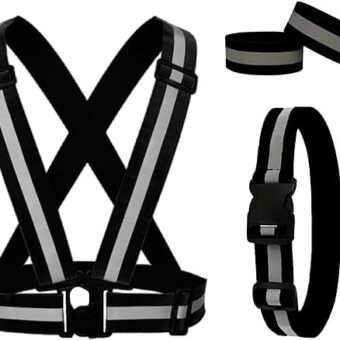 RUISHYY Reflective Running Gear Reflective Vest & Reflective Armband & Reflective Belt 3 Pcs Set, High Visibility Reflective Gear Night Cycling Walking Safety Vest Straps for...