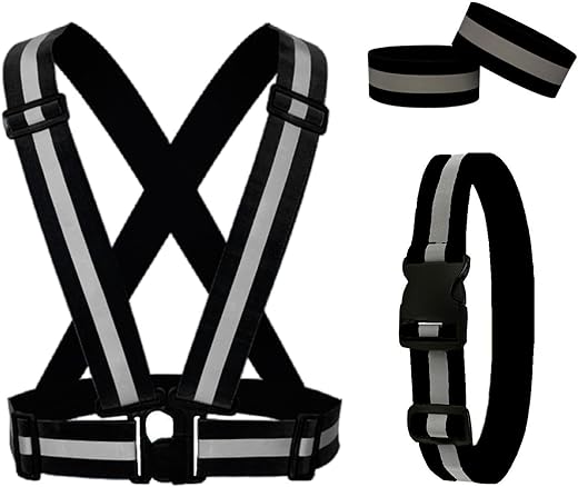 RUISHYY Reflective Running Gear Reflective Vest & Reflective Armband & Reflective Belt 3 Pcs Set, High Visibility Reflective Gear Night Cycling Walking Safety Vest Straps for...
