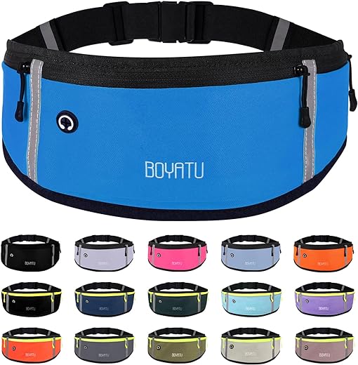Running Belt Fanny Pack: Slim Waist Belt with Headphone Port - Reflective Waterproof Adjustable Waist Pack for Small Essentials - Fits All Cell Phones (22"-50" Waist)