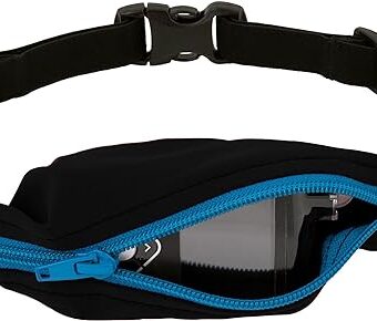 SPIbelt Kids Pocket Belt, Expandable Pocket, Adjustable Waist, No Bounce, No Logo Band, Black with Turquoise Zipper