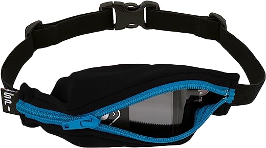 SPIbelt Kids Pocket Belt, Expandable Pocket, Adjustable Waist, No Bounce, No Logo Band, Black with Turquoise Zipper