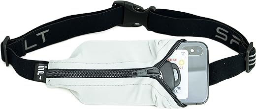 SPIbelt Large Pocket Running Belt for Adults, Expandable Pocket, Adjustable Waist, No Bounce, Cloudy Grey with Black Zipper
