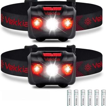 Vekkia Ultra Bright LED Headlamp Flashlight (2 Pack), White and Red Light Headlight with Adjustable Headband, IPX6 Waterproof Head Lamp for...
