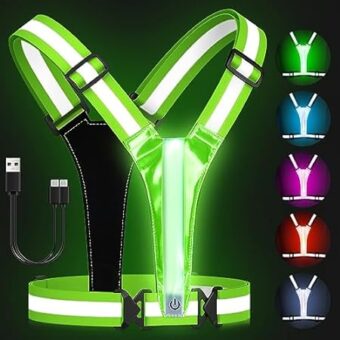 Zacro LED Reflective Vest Running Gear, 5 Lights Colors High Visibility Reflective Running Gear Rechargeable Light Up Running Vest for Walking Running Cycling, Adjustable for...