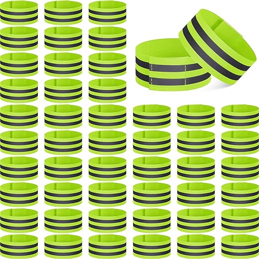 Zubebe 48 Pieces Reflective Bands Reflector Bands for Wrist, Arm, Ankle, Leg, High Visibility Reflective Gear Safety Reflector Tape Straps for Night Walking, Cycling and Running