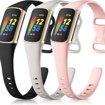 Maledan Slim Band Compatible with Fitbit Charge 5 Bands/Charge 6 Bands Women Men, Soft Silicone Adjustable Sport Band Wristbands for Fitbit Charge 5/Charge 6 Fitness Tracker, 3...