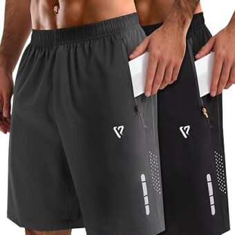 2 Pack Mens Athletic Shorts Quick Dry 7 Inch Running Shorts Breathable Mesh Gym Workout Shorts with Zipper Pockets