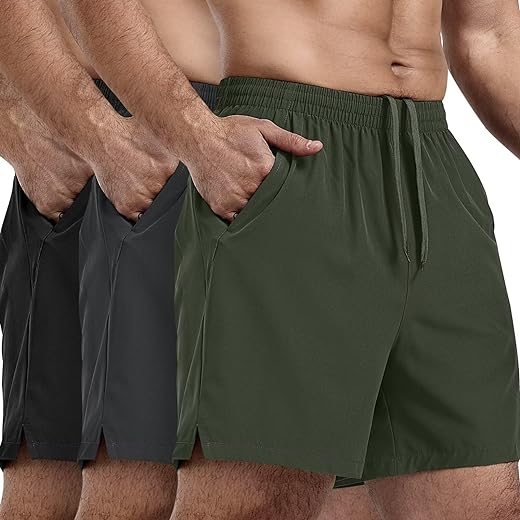 3 Pack Men's Athletic Running Shorts 5 Inch Gym Workout Shorts Quick Dry Active Tennis Sports Shorts with Zip Pockets