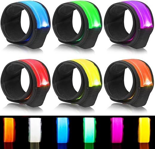 6PCS Led Light Up Slap Wristband for Running Night Safety, Glow in The Dark Slap Bracelets Arm Band Reflective Strips for Cycling Walking Concert Camping Party