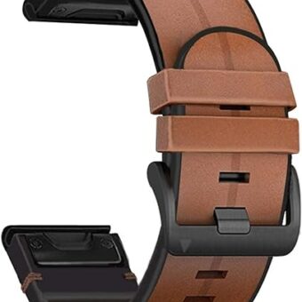 Abanen for Garmin Fenix 7X / Fenix 6X / Fenix 5X Watch Band, Quick Easy Fit 26mm Soft Genuine Leather Hybrid Silicone Sweatproof Wristband Strap for Fenix 5X Plus,Tactix...