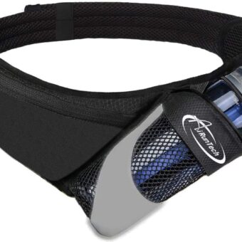 AiRunTech Upgraded No Bounce Hydration Belt Can be Cut to Size Design Strap for Any HIPS for Men Women Running Belt with Water Bottle Holder with Large Pocket Fits Most Smartphones