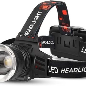 AMAKER LED Rechargeable Headlamp, 900000 Lumens Super Bright with 6 Modes & IPX7 Level Waterproof USB Rechargeable Zoom Headlamp, 90° Adjustable for Outdoor Camping, Running,...