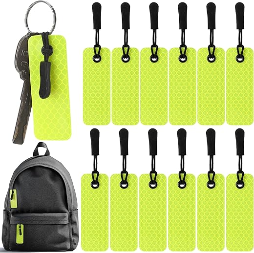 Cindeer 12 Pcs Reflective Tags Reflective Zipper Keychain Reflector Tags Visible for Kids Adults Backpack Dog Collar Bags(Lanyard)