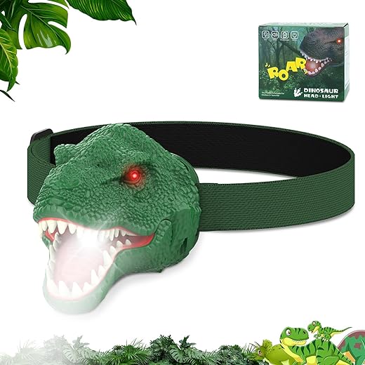 Dinosaur Headlamp for Kids Flashlight Led Headlights Roar & Silent Mode, T-Rex Dinosaur Toys, Camping Gear, Gifts for Boys Girls Adults
