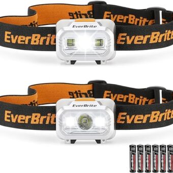 EverBrite LED Headlamp, 4 Lighting Modes, Pivoting Head with Adjustable Headband, IPX4 Water Resistant Perfect for Running, Camping and Hiking, 3 AAA Battery Powered(2 Pack)
