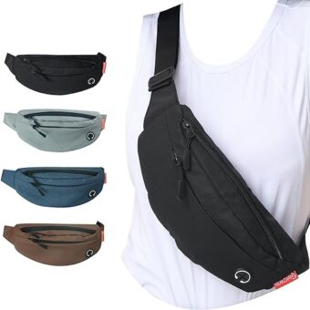 Fanny Pack for Men Women Crossbody, Waterproof Waist Pack Phone Holder with 4 Zipper Pockets Running Belt for Jogging Hiking Cycling Travel Fashion Adjustable Belt Bag - Black S