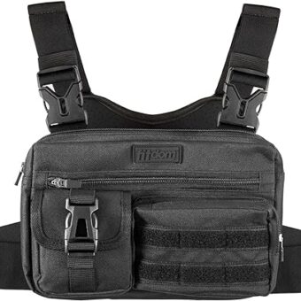 Fitdom Tactical Inspired Sports Utility Chest Pack. Chest Bag For Men With Built-In Phone Holder. This EDC Rig Pouch Vest is Perfect For Workouts, Cycling & Hiking