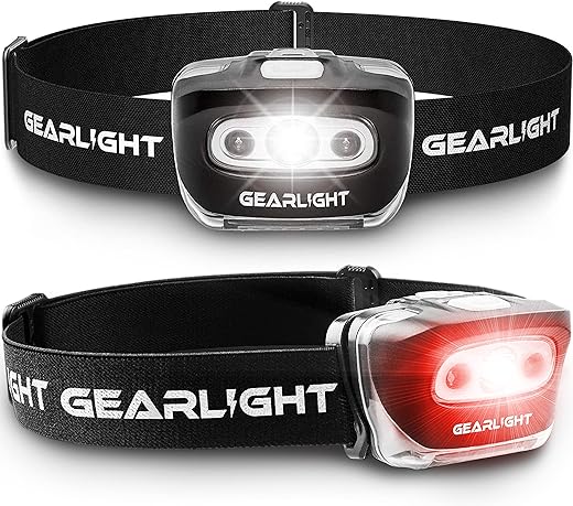 GearLight 2Pack LED Headlamp - Outdoor Camping Head Lamps with Adjustable Headband - Lightweight Battery Powered Bright Flashlight Headlight with 7 Modes and Pivotable Head and...