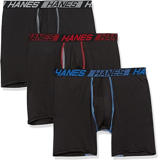 Hanes Men’s Total Support Pouch Boxer Briefs, X-Temp Cooling, Moisture-Wicking Underwear, Regular, Long-leg and Trunk, 3-Pack
