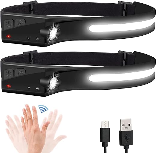 Headlamp Flashlight, 2Pack Rechargeable LED Headlamps 1200Lumens 2 COB 230°Wide Beam Headlight with Motion Sensor Bright 5 Modes Lightweight Waterproof Head Lamp for Outdoor...