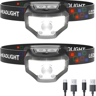 Headlamp Rechargeable, 2-Pack 1200 Lumen Super Bright with White Red LED Head Lamp Flashlight, 12 Modes, Motion Sensor, Waterproof, Outdoor Fishing Camping Running Cycling...